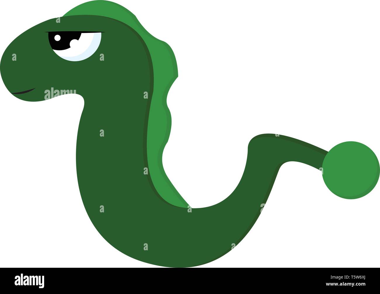 A picture of an angry green colored Eel with a curved tail and light green colored fins on the back and tail vector color drawing or illustration Stock Vector