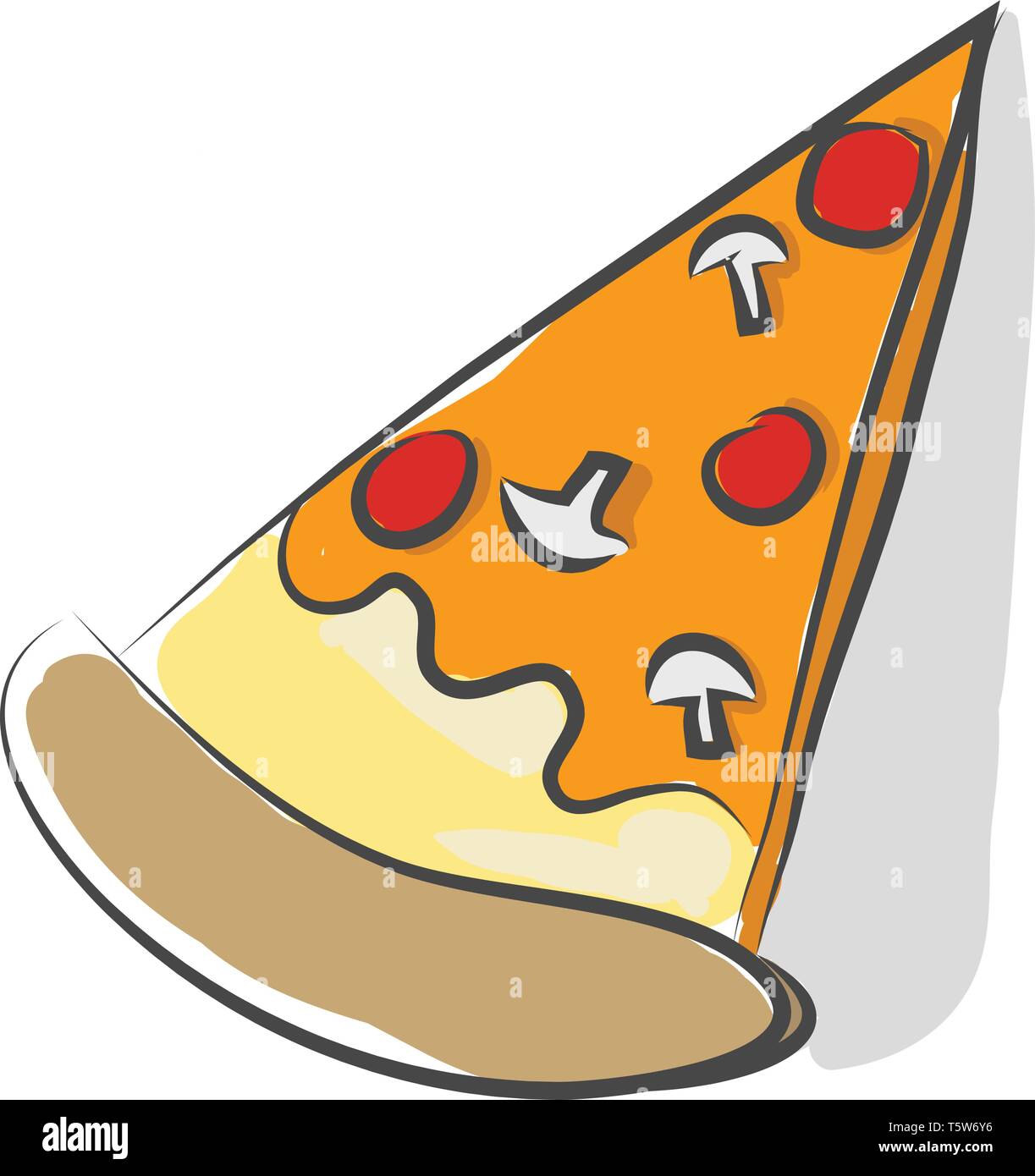 A Drawing Of A Triangular Slice Of Pizza With A Thick Crust Double Cheese Pepperoni And Mushrooms Vector Color Drawing Or Illustration Stock Vector Image Art Alamy