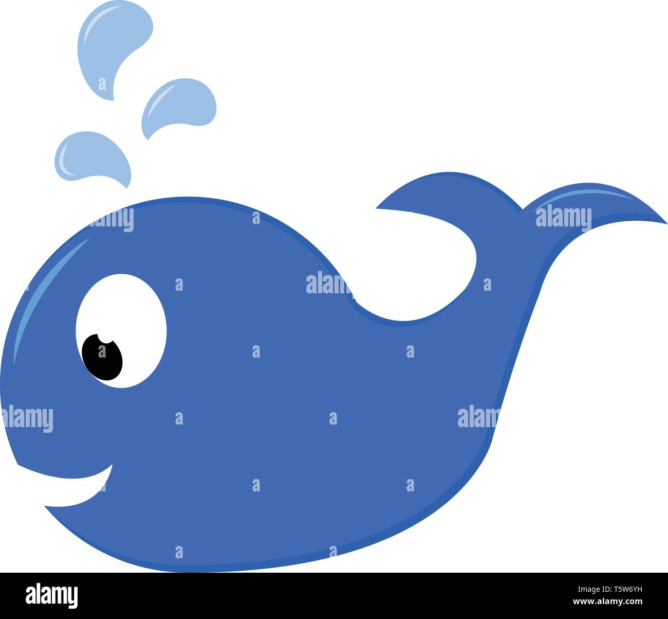 A deep blue whale swimming in the ocean has big black eyes and squirting water from the snout vector color drawing or illustration Stock Vector