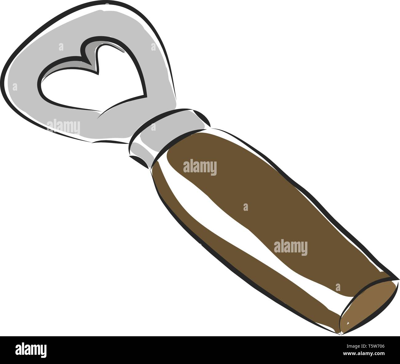 A shiny metal bottle opener with a dark brown handle placed on a table vector color drawing or
