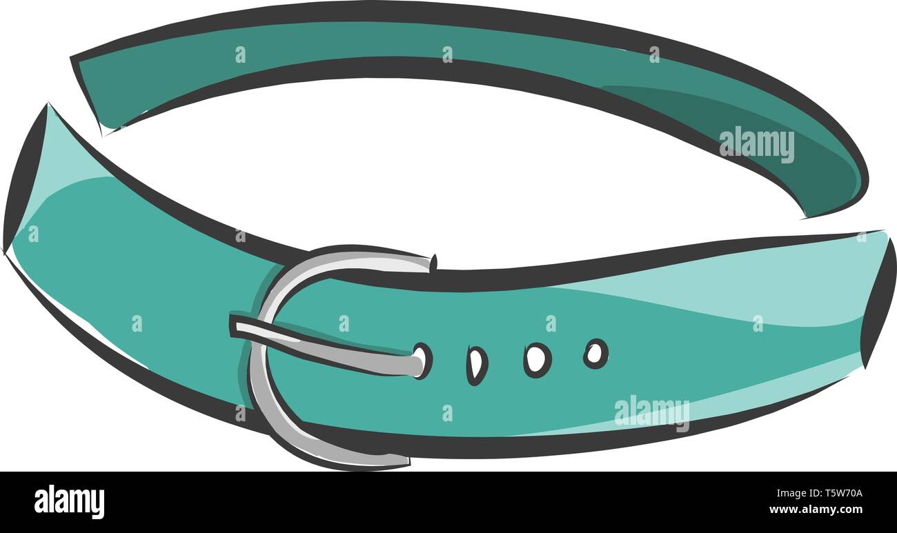 A teal green belt with a metal belt having four holes vector color drawing or illustration Stock Vector
