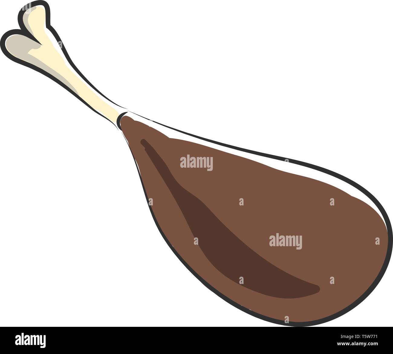 The piece of cooked chicken thigh on the bone vector color drawing or ...