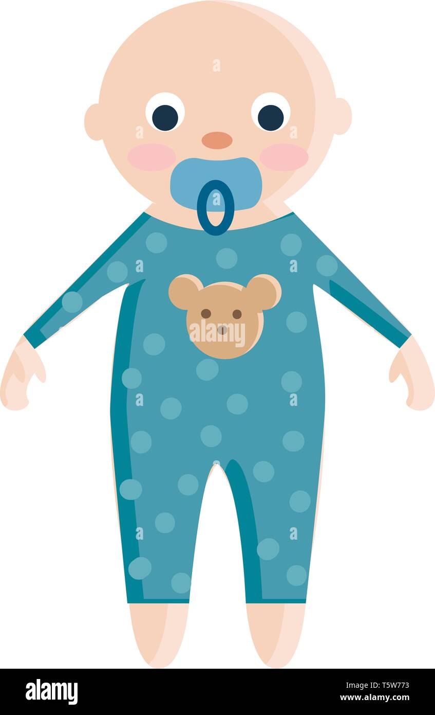 A Baby With Pink Skin Wearing A Blue Jumpsuit With A Bear Print And A Blue Pacifier In The Mouth Vector Color Drawing Or Illustration Stock Vector Image Art Alamy