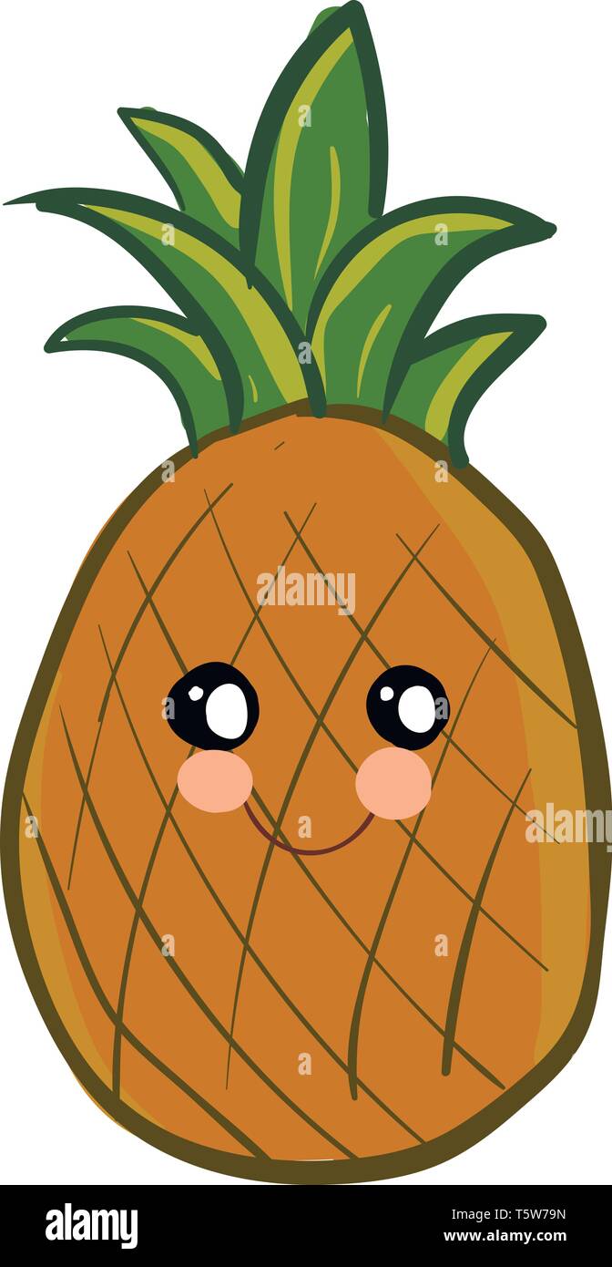 Cute Pineapple With Green Leaves And A Smile On The Face Vector Color Drawing Or Illustration Stock Vector Image Art Alamy
