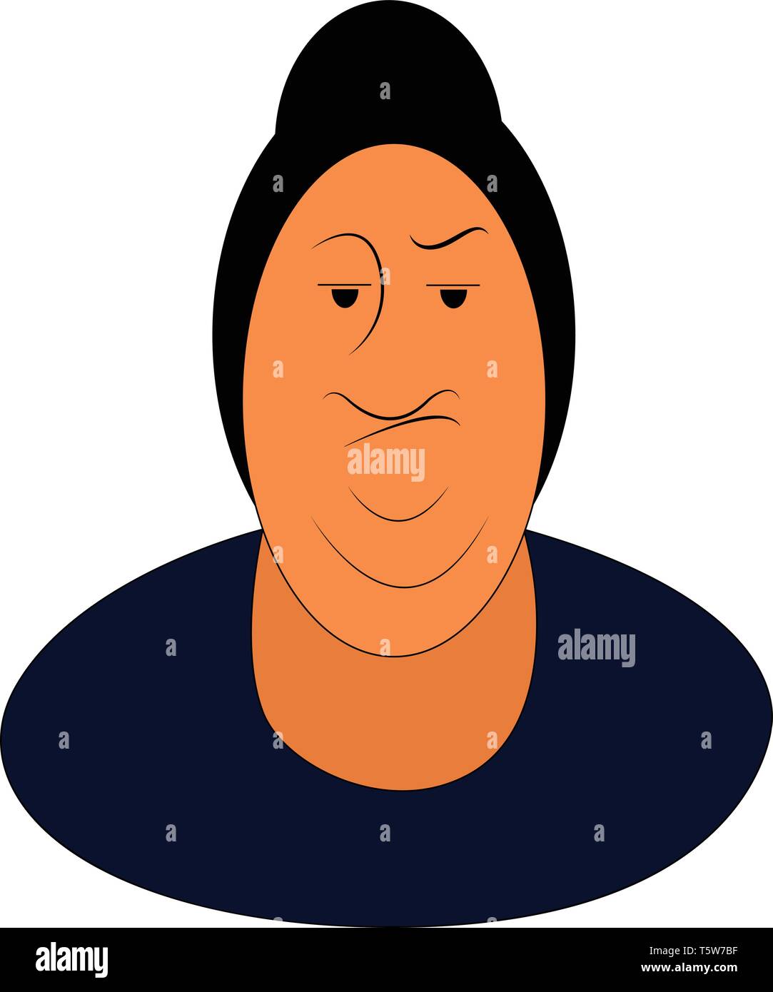 A fat Asian woman wearing a blue top hair bun and having an angry expression on the face vector color drawing or illustration Stock Vector