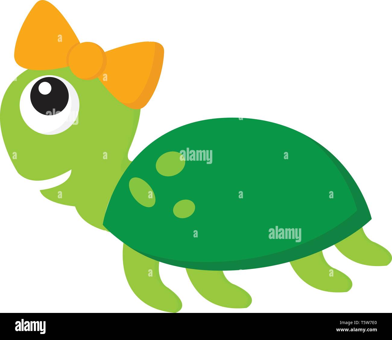 Female green turtle with a yellow bow on the head swimming in the ocean vector color drawing or illustration Stock Vector