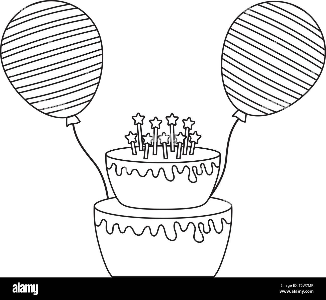 sweet cake with candles and balloons helium vector illustration design ...