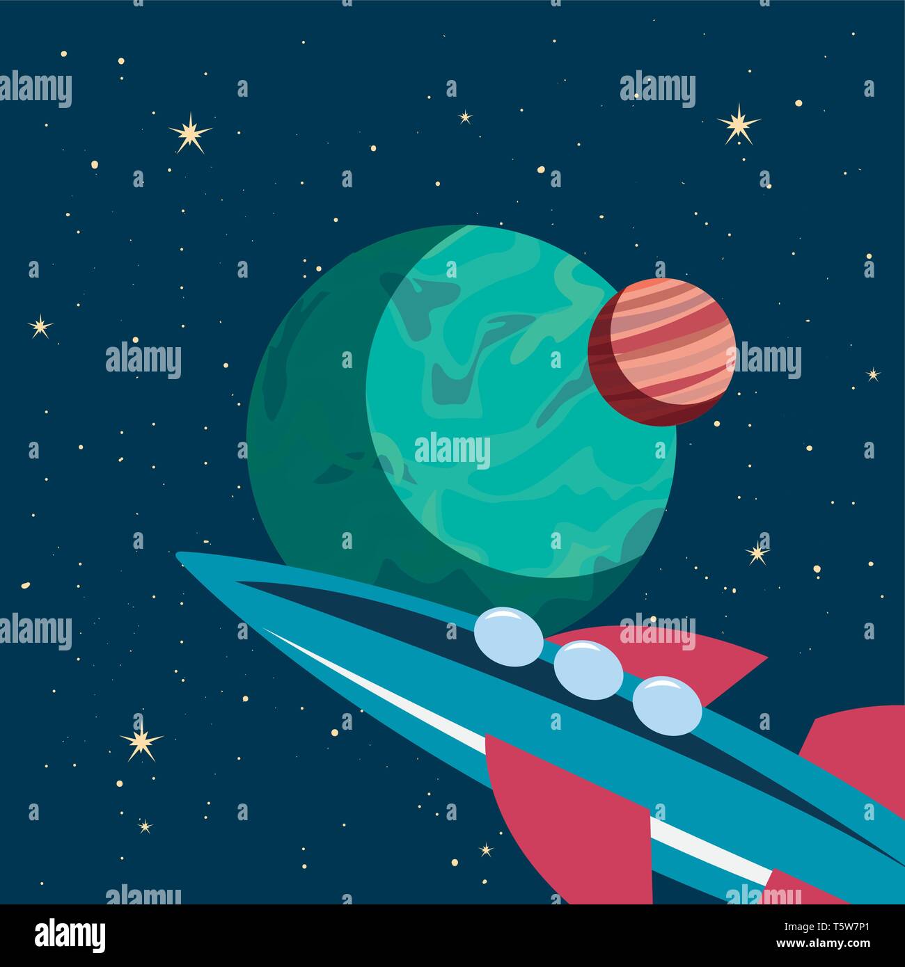 spaceship planets exploration astronomy vector illustration design ...