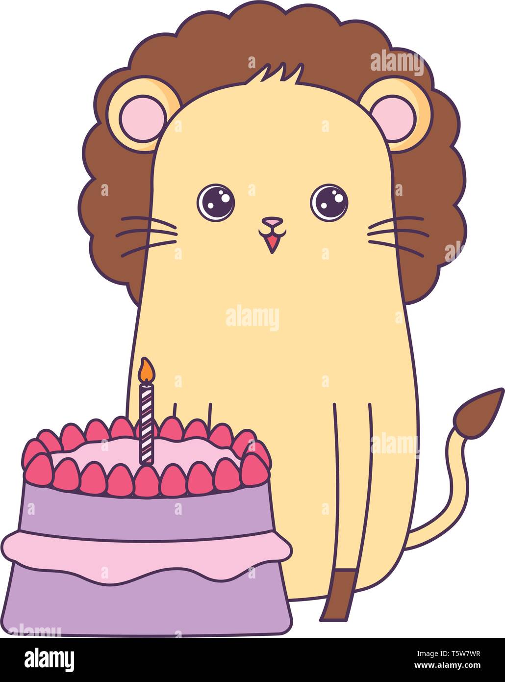 cute lion animal with cake of birthday vector illustration design Stock ...