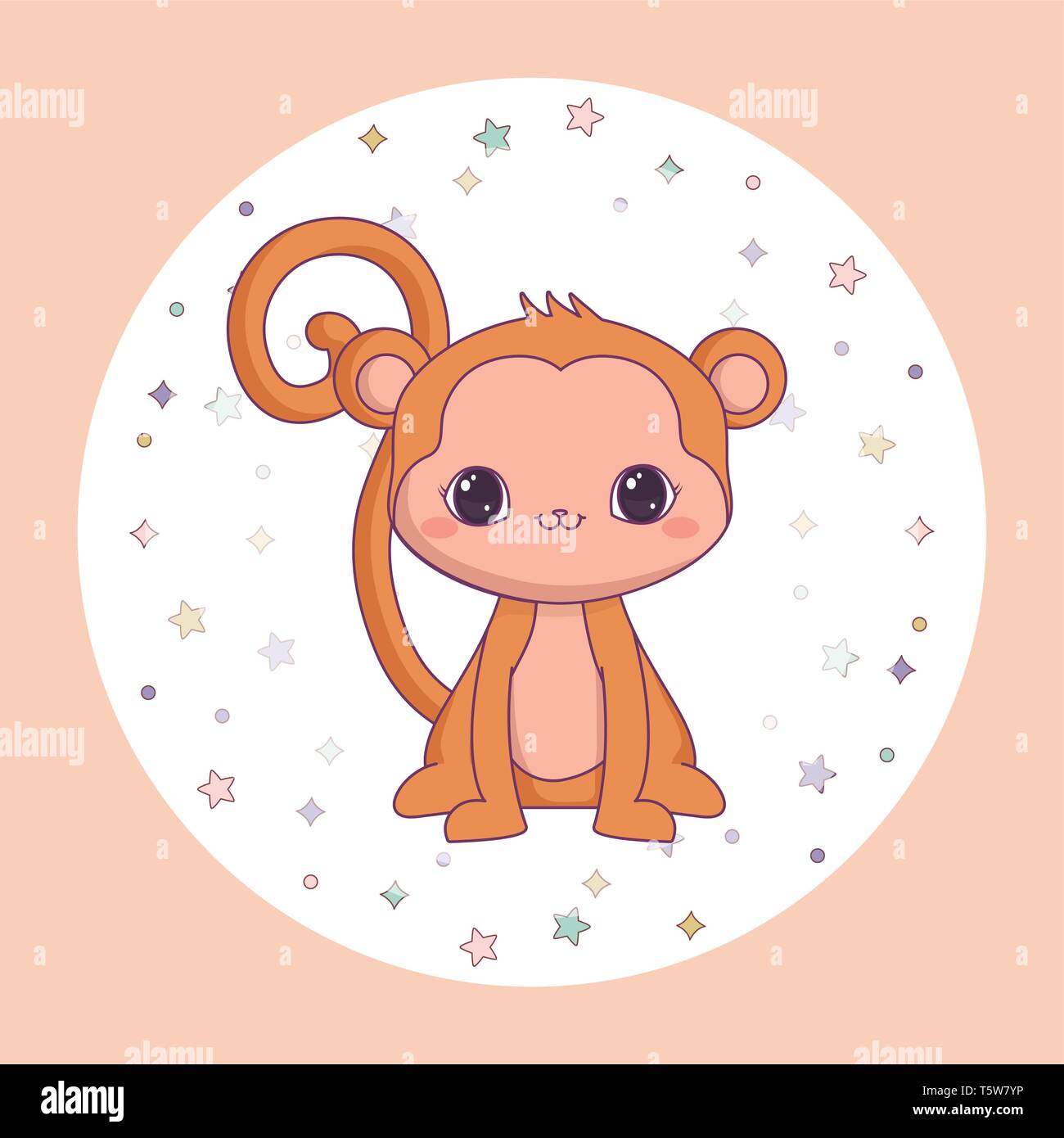 cute monkey animal in frame circular vector illustration design Stock ...