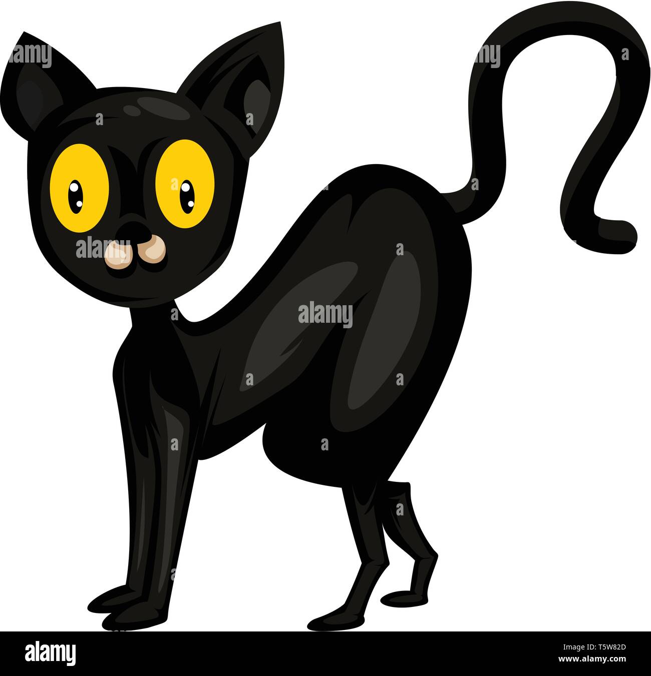 Black cat with big yellow eyes vector illustration on white background ...