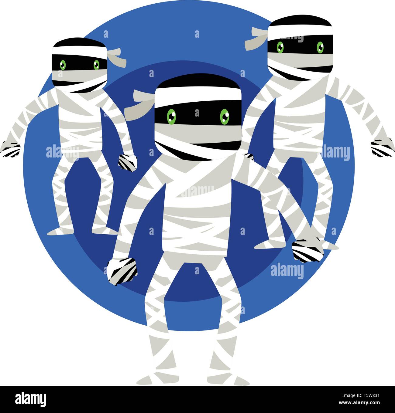 Vector illustration of three mummies in a blue circle on white bakground. Stock Vector