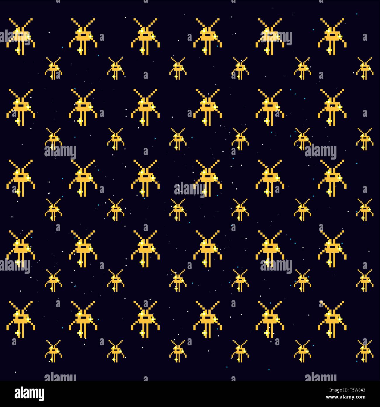 arcade game screen with pixel invaders video retro vector illustration ...