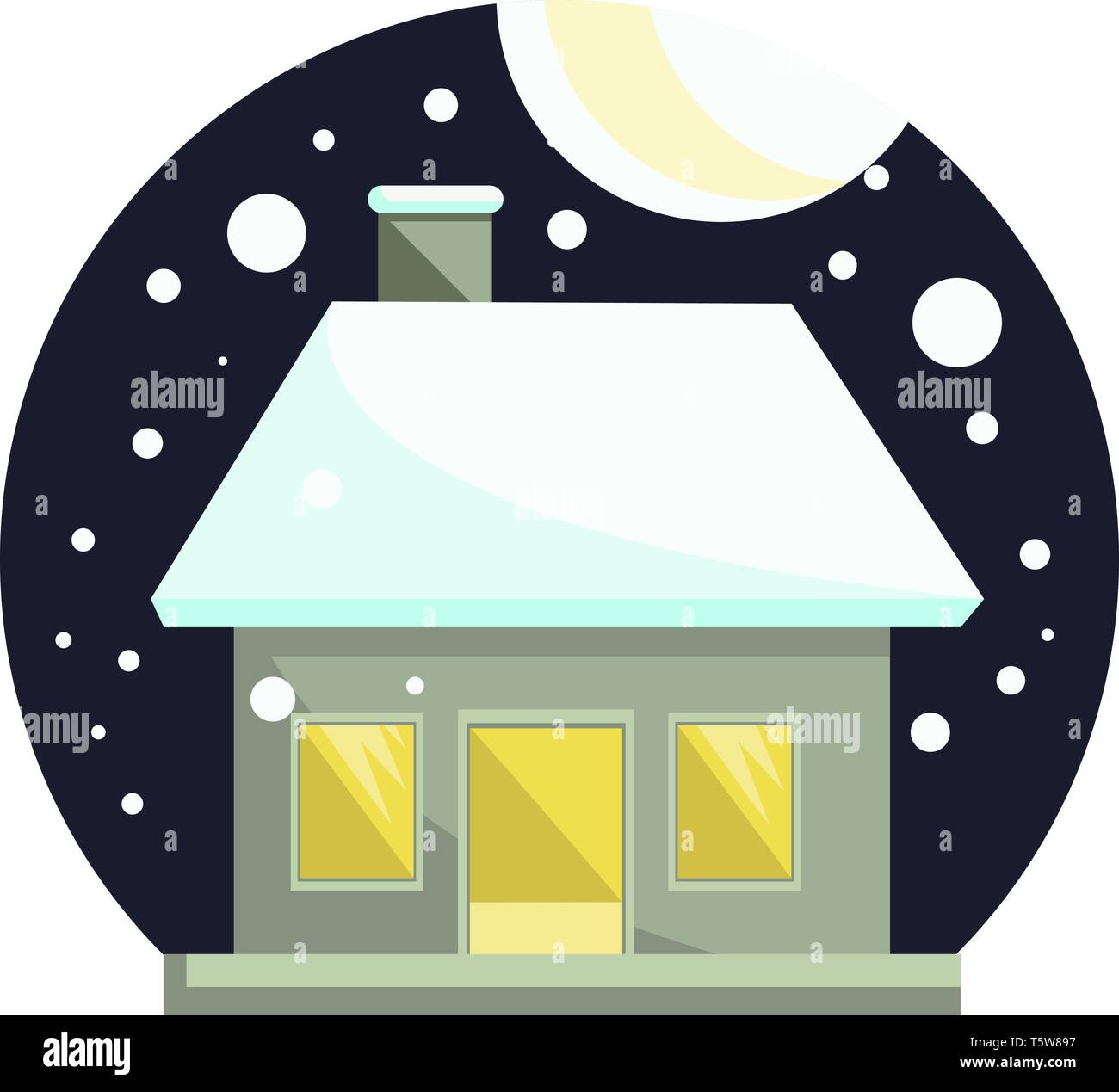 Simple vector illustration of a house covered in snow on white ...