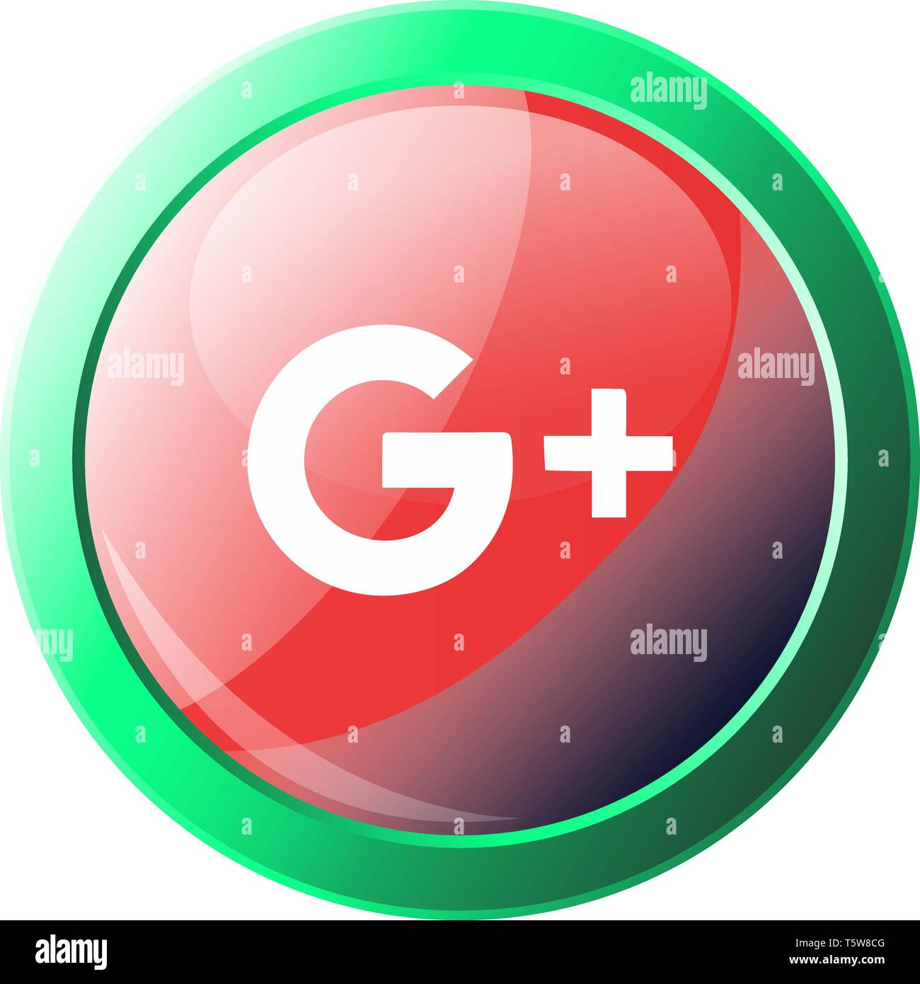 Google Plus sign inside a green round frame vector icon illustration on a white background Stock Vector