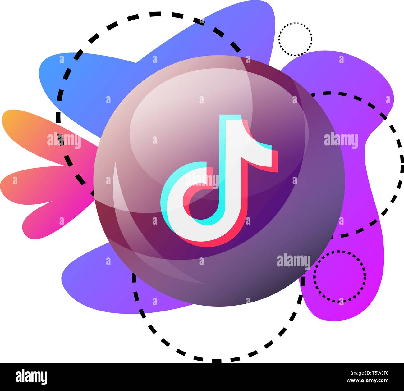 Logo TikTok tròn với đồ họa màu tím, hồng và xanh dương: Đây chính là logo chính thức của TikTok, với sự pha trộn màu tím, hồng và xanh dương đầy sáng tạo. Nhìn vào đó, bạn sẽ thấy được sự tươi trẻ, năng động, đầy màu sắc của ứng dụng này!