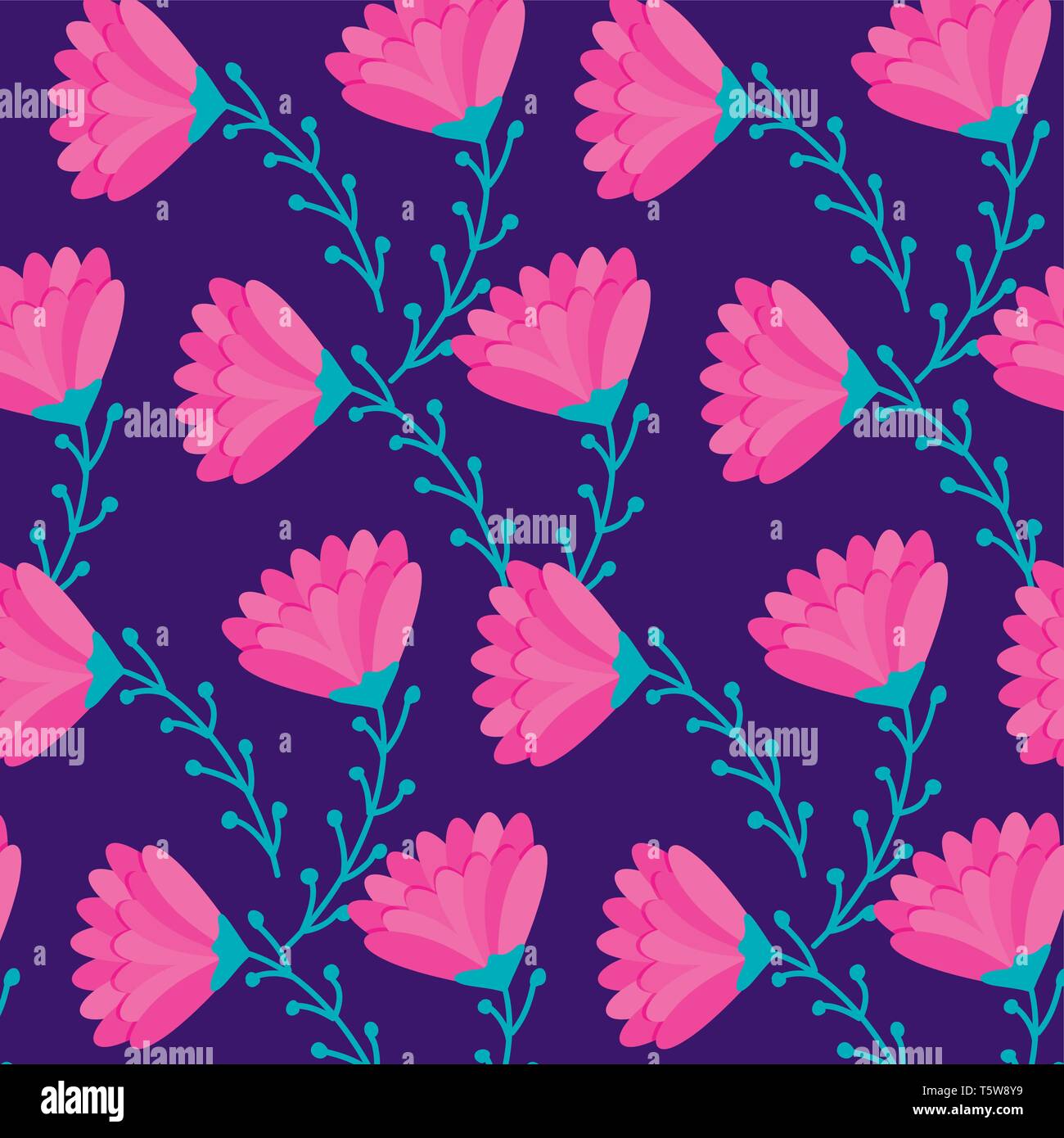 pattern of beautiful flowers with branches and leafs vector ...