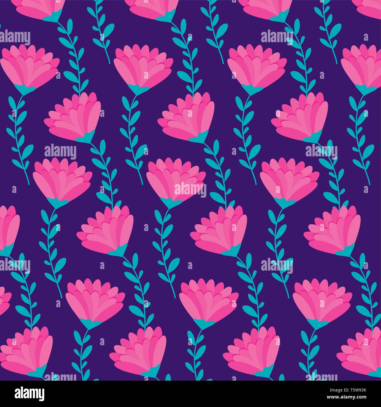 pattern of beautiful flowers with branches and leafs vector ...