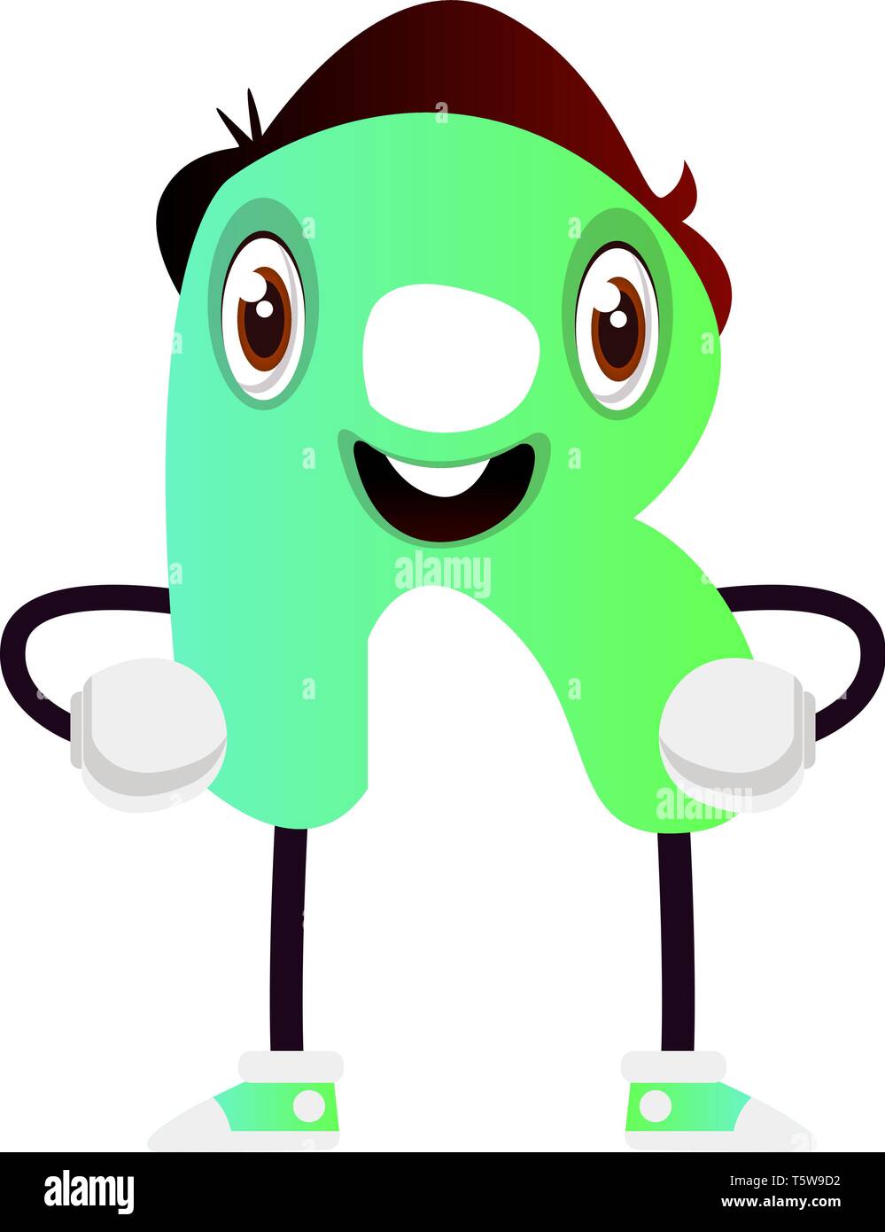 Green letter R with brown hair vector illustration on white background ...