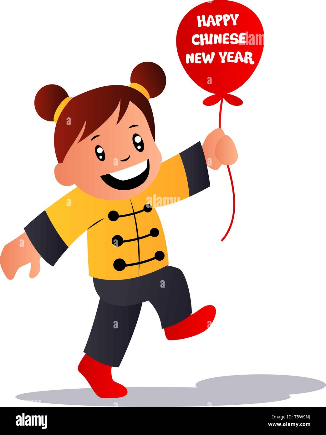 Cartoon Girl Celebrating Chinese New Year Vector Illustration On White Background Stock Vector Image Art Alamy
