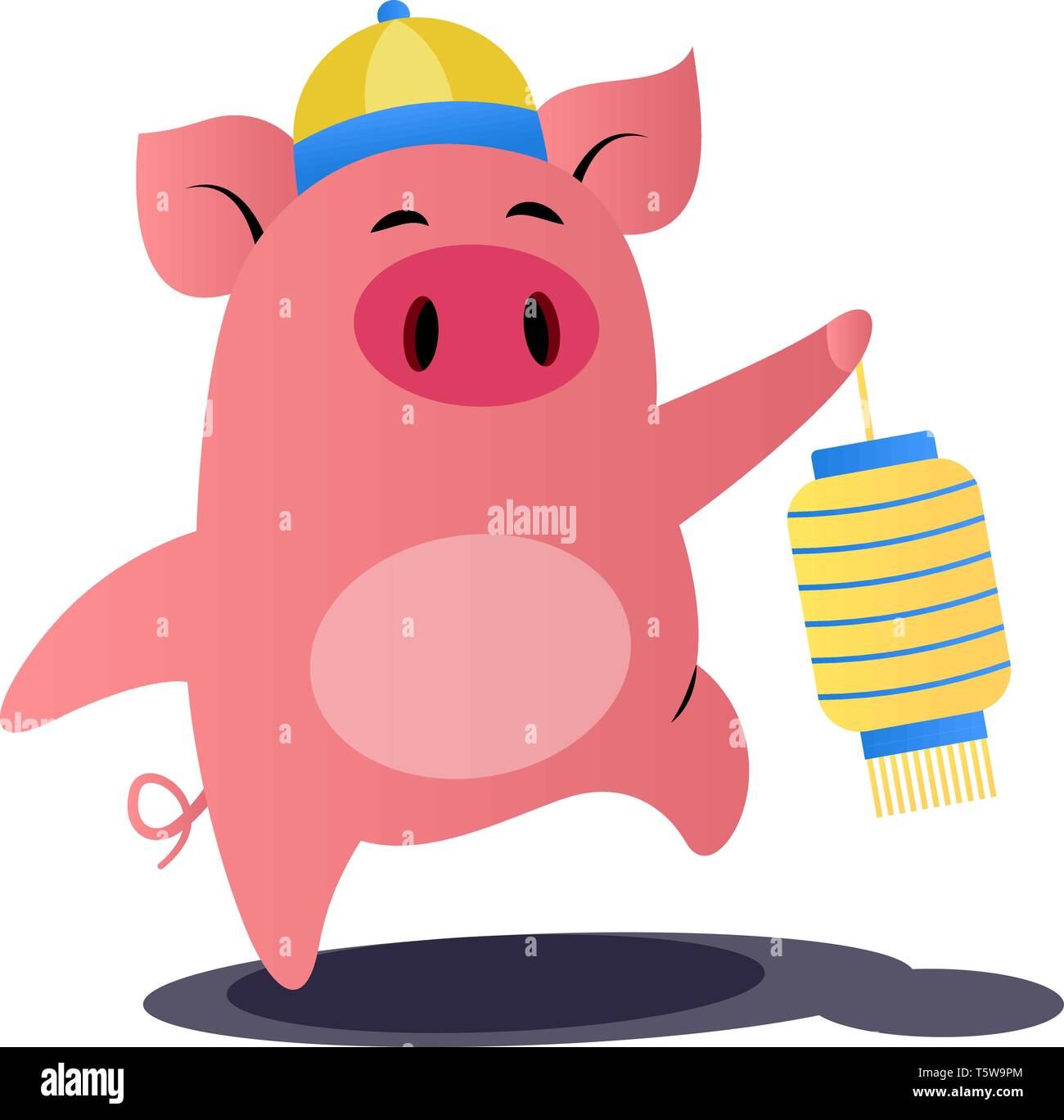 Cartoon chinese pig vector illustration on white background Stock Vector