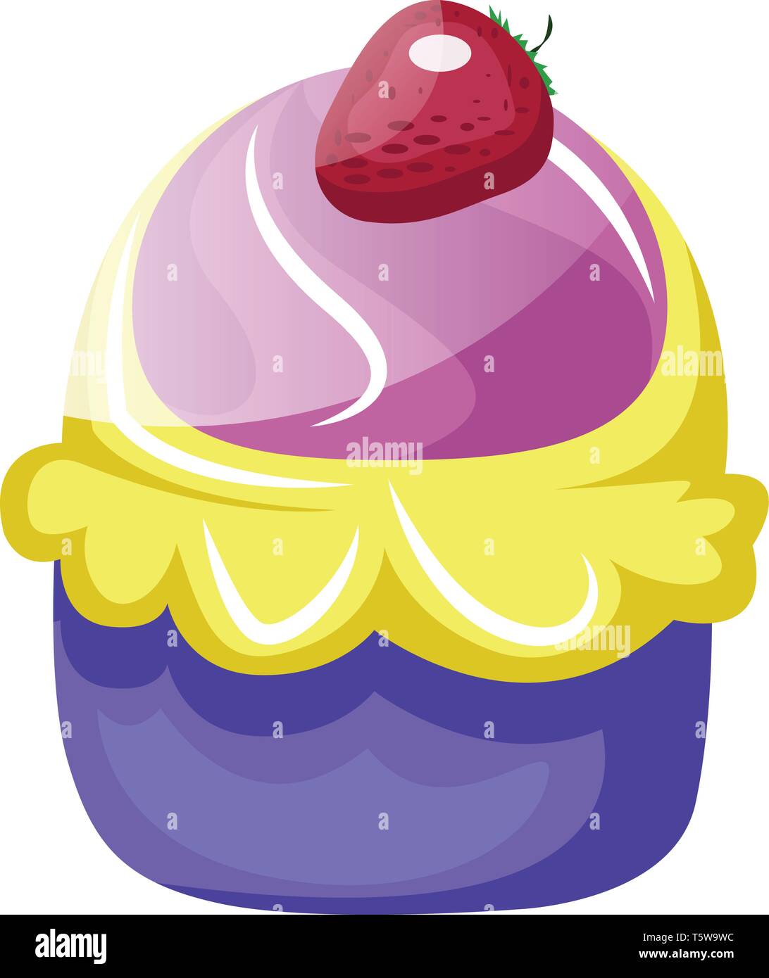 Three colored cupcake with strawberry illustration vector on white background Stock Vector