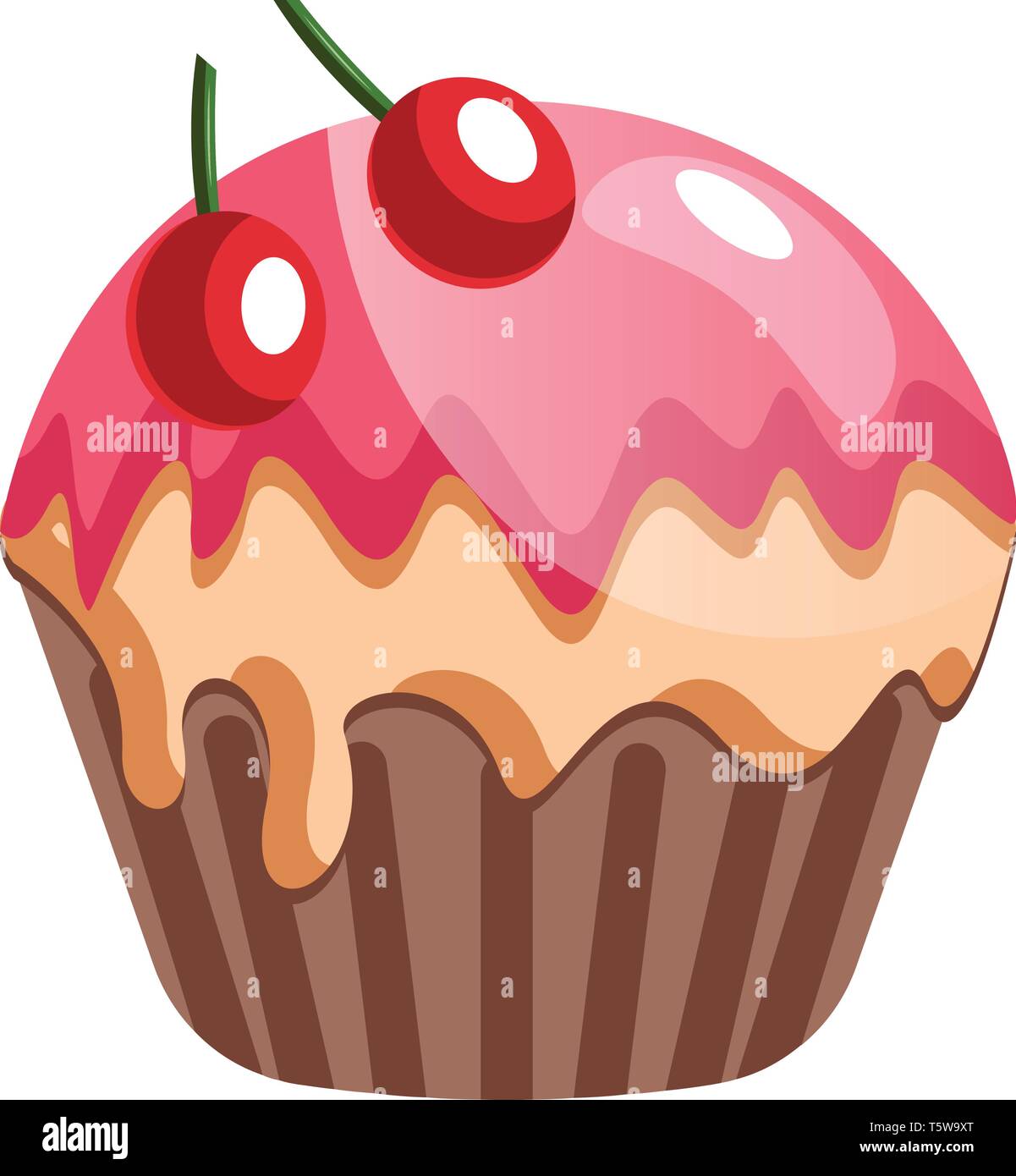 Chocolate cupcake with cherries illustration vector on white background Stock Vector