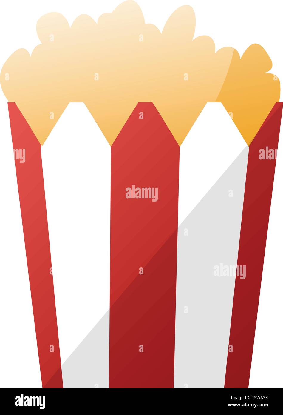 Simple vector illustration of a red and white popcorn bag on white
