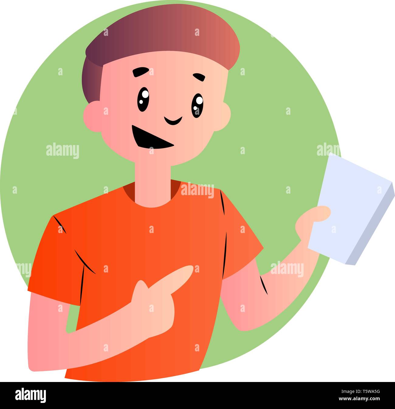Cartoon boy in orange shirt vector illustration on white background