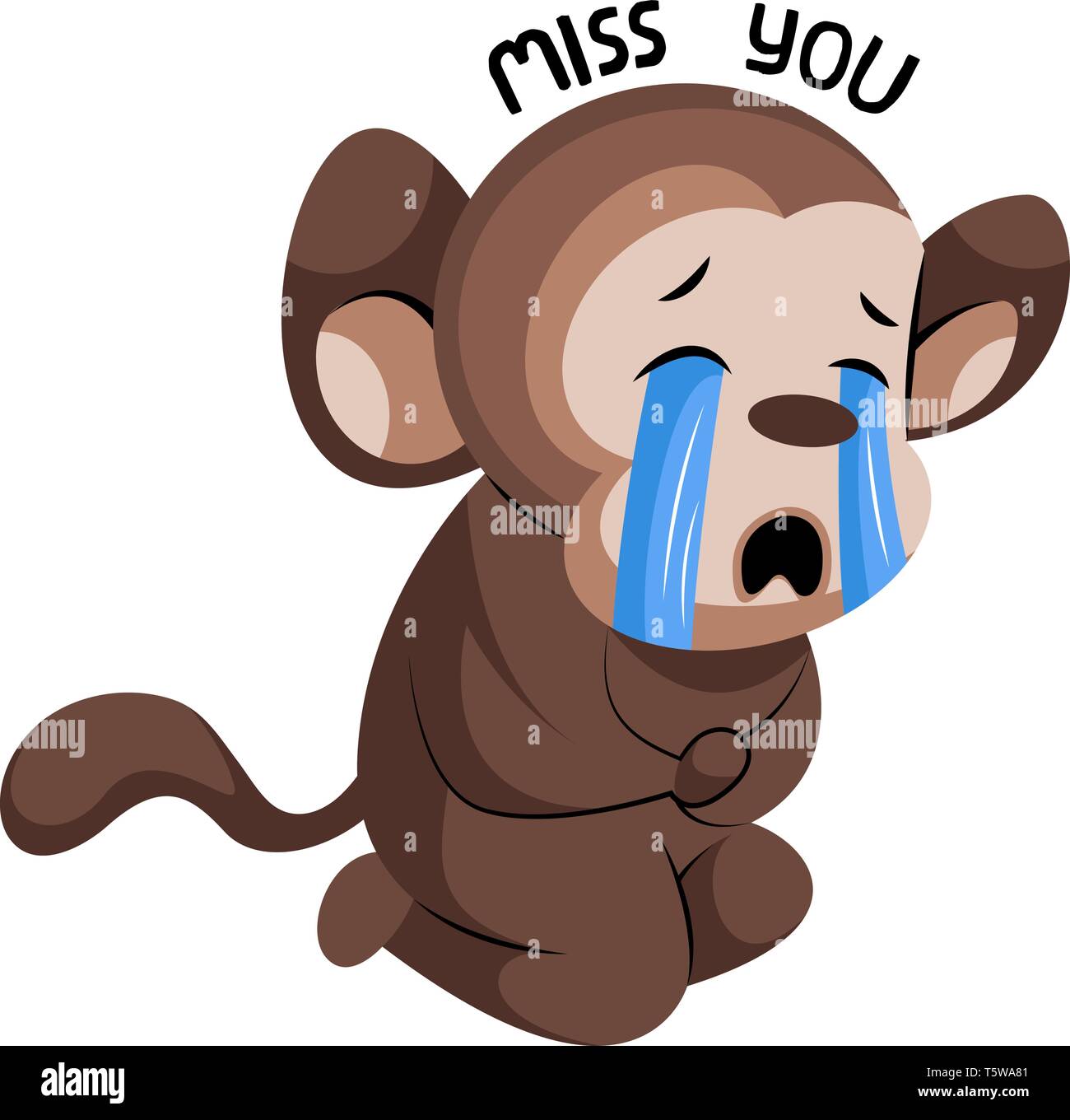Crying cute monkey saying Miss you vector illustration on a white background Stock Vector