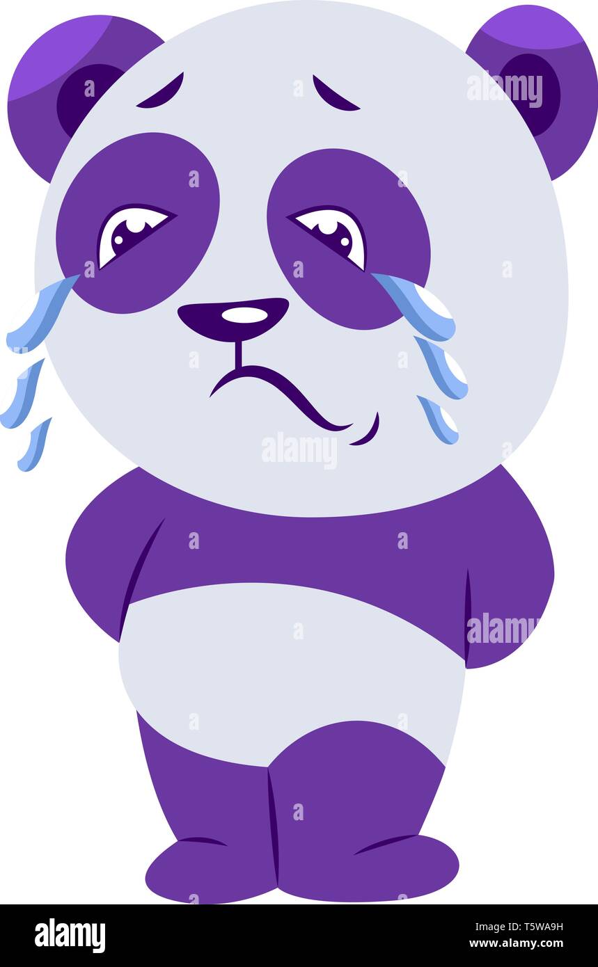 Sad purple and white panda crying vector illustration on a white background Stock Vector