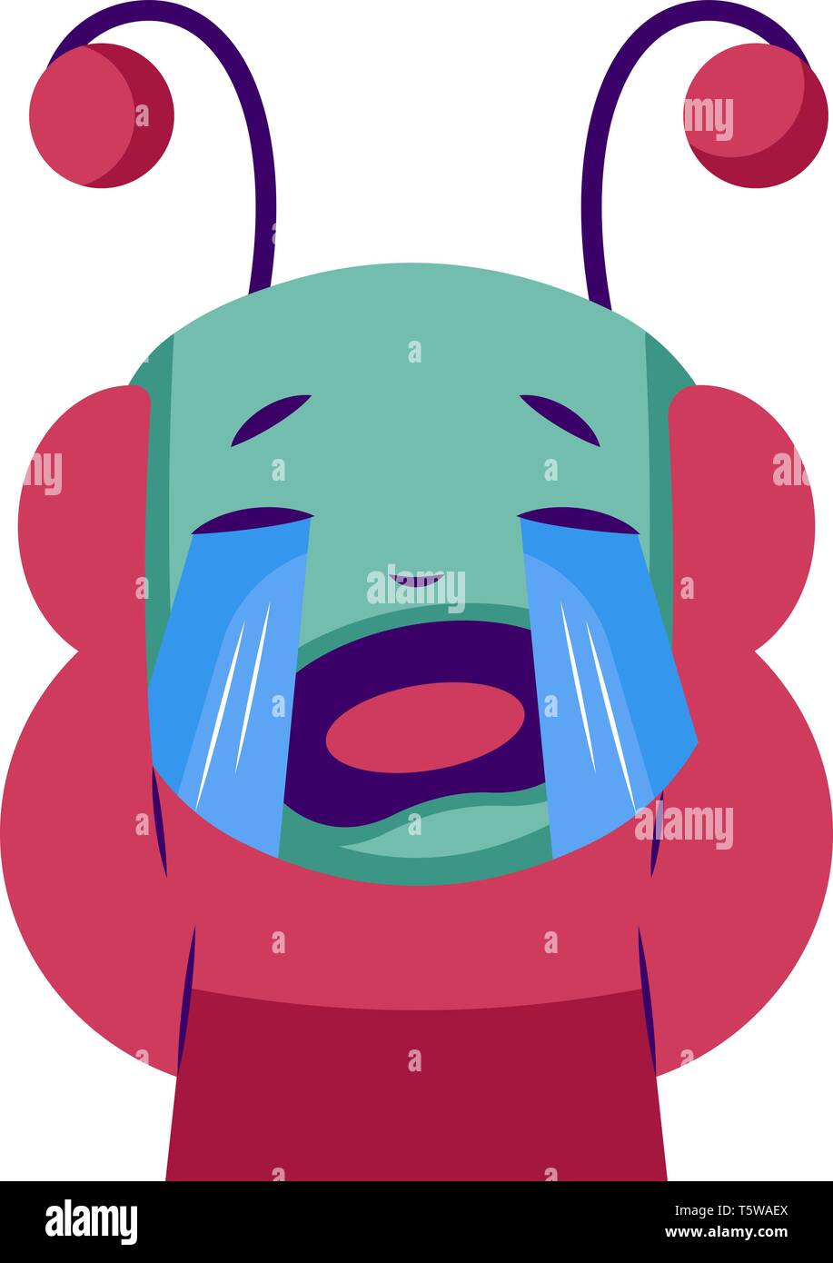 Crying pink and blue monster vector sticker illustration on a white background Stock Vector