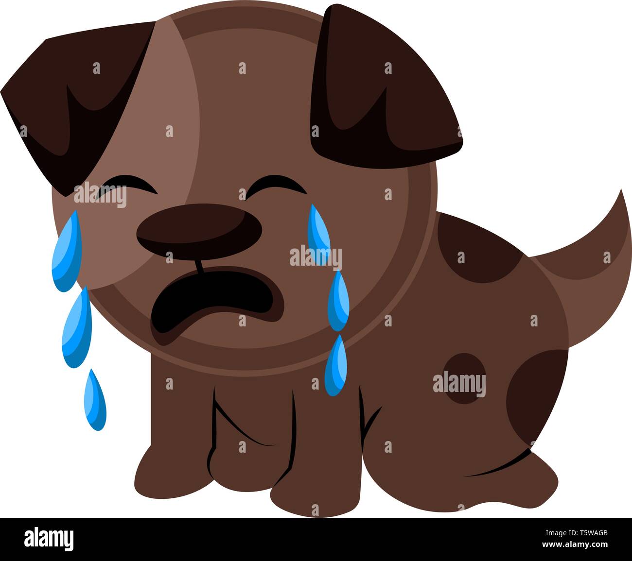 Brown sad dog crying vector illustration on a white background Stock Vector