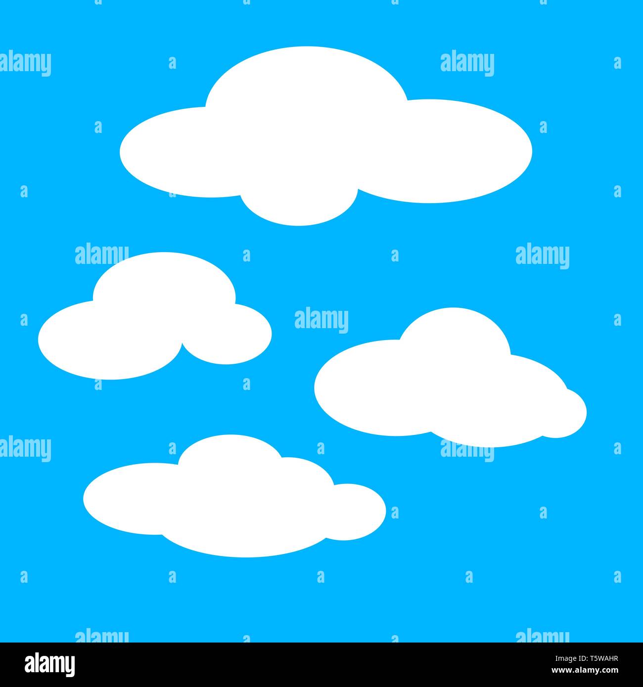 White Clouds in blue sky vector color drawing or illustration. Stock Vector
