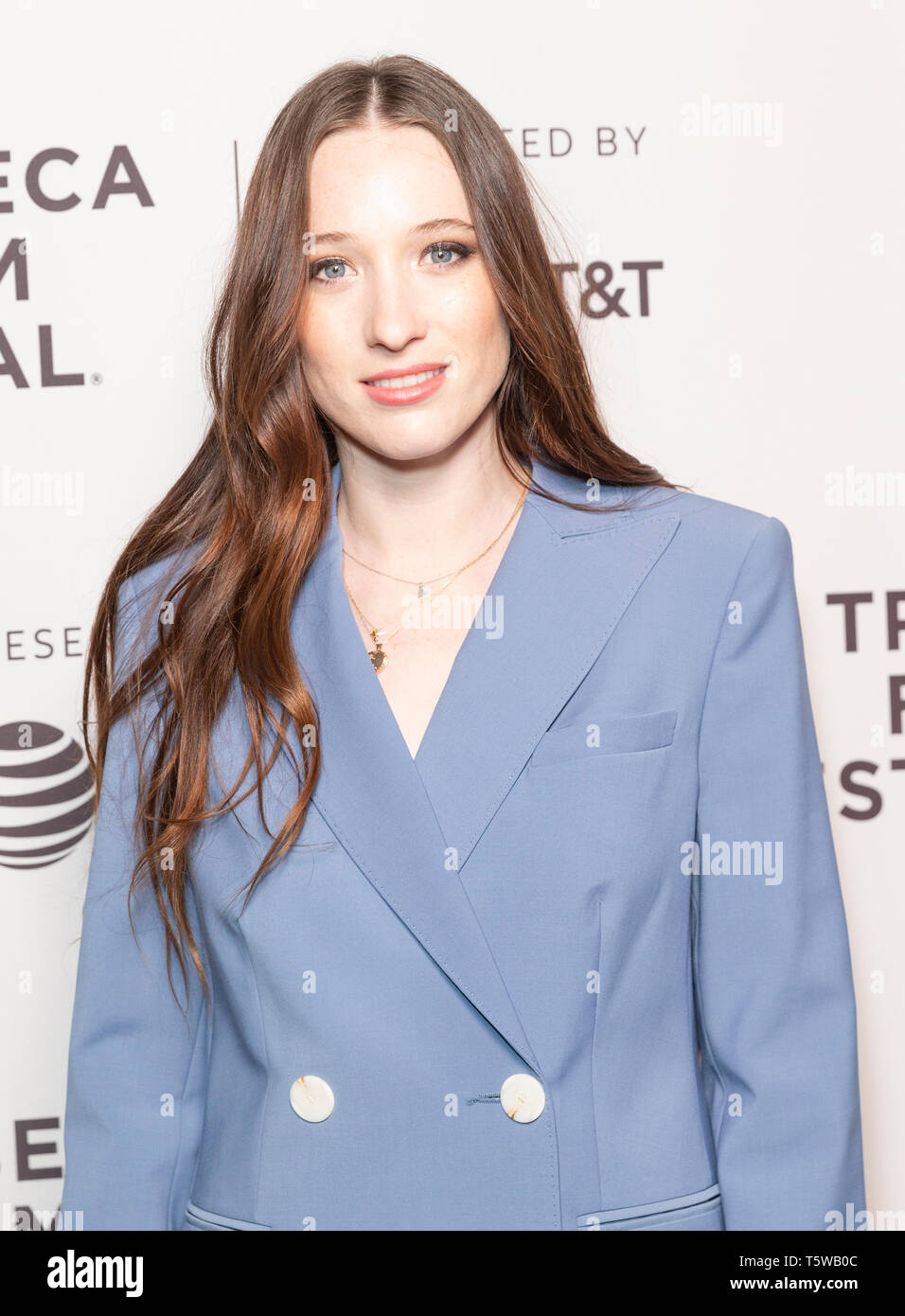 New York, NY - April 26, 2019: Sophie Lowe wearing dress by Camilla Mack attends the Blow The Man Down screening at Tribeca Film Festival at SVA Theatre Stock Photo