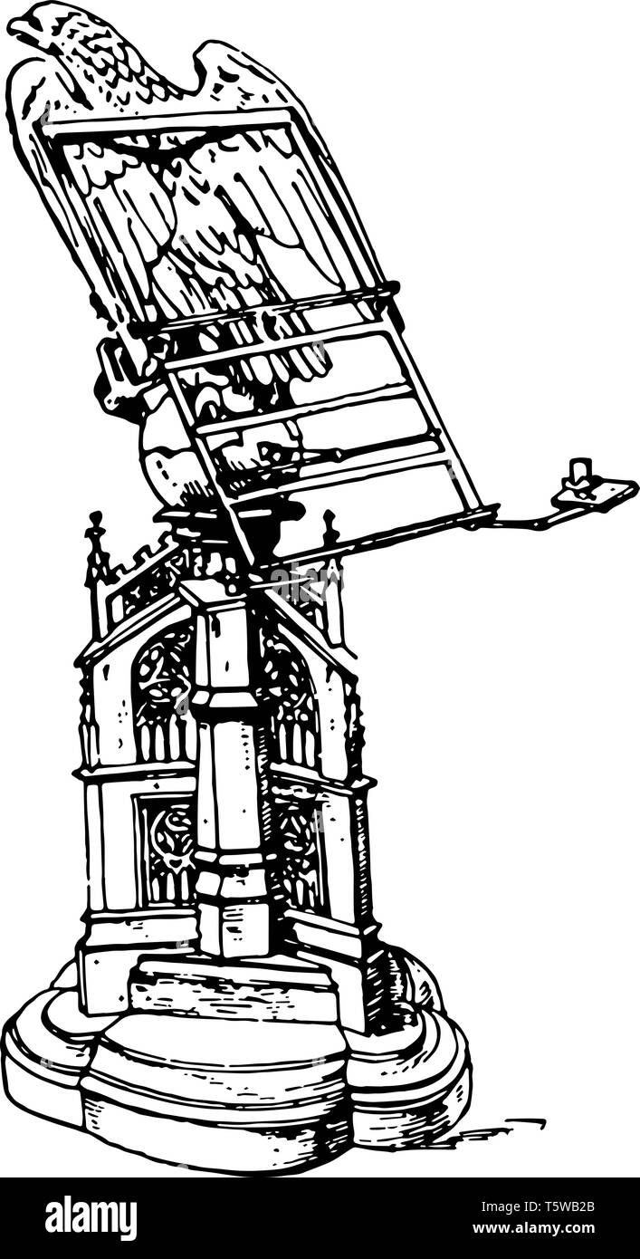 A small type of pillar which has a large bowl shape on top which contains holy to water vintage line drawing or engraving illustration. Stock Vector