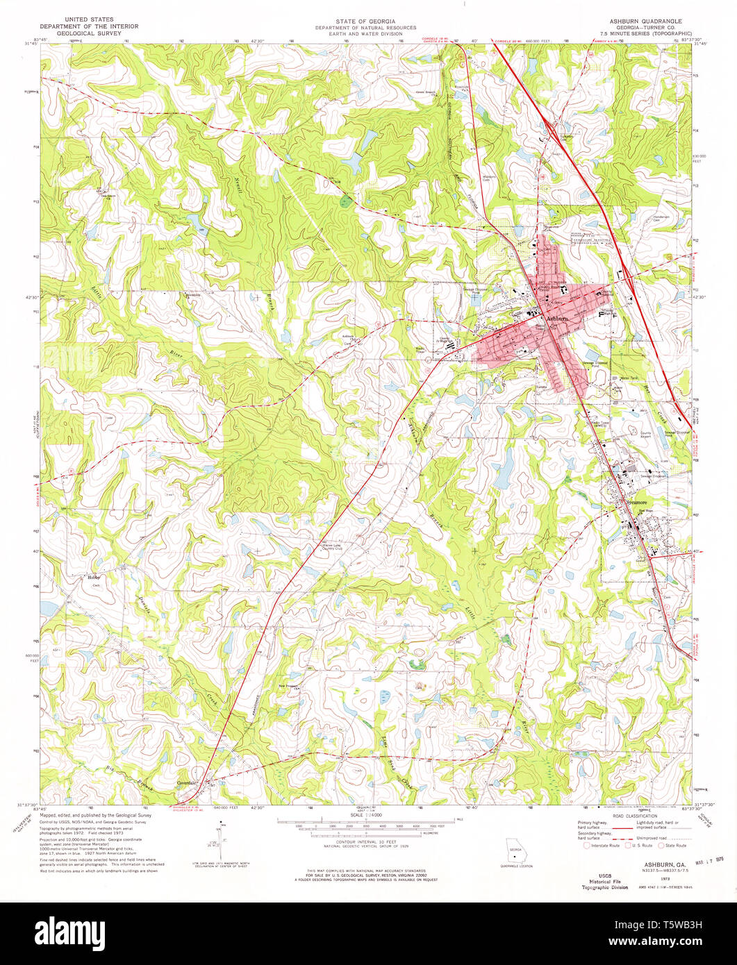 USGS TOPO Map Georgia GA Ashburn 244926 1973 24000 Restoration Stock Photo