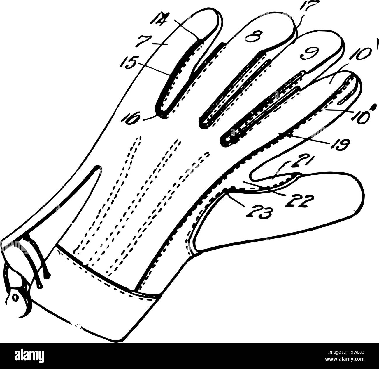 Working Glove which a garment covering the hand vintage line drawing or