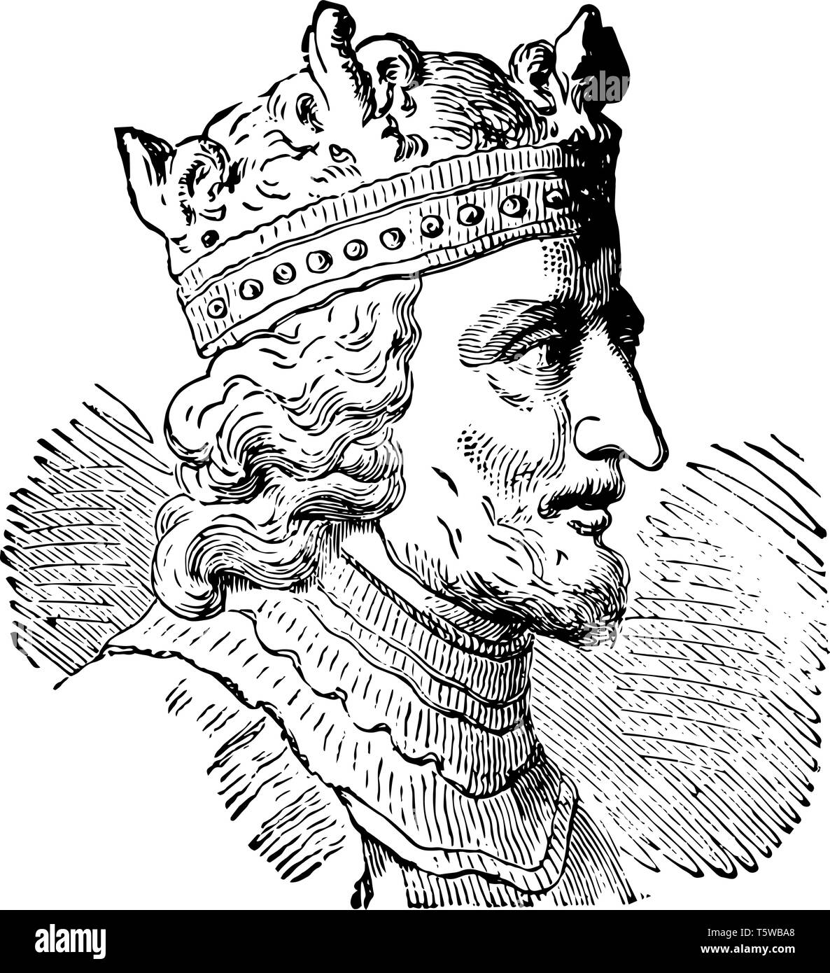 Stephen I of Hungary, he was the last grand prince of the Hungarians and the first King of Hungary, vintage line drawing or engraving illustration Stock Vector