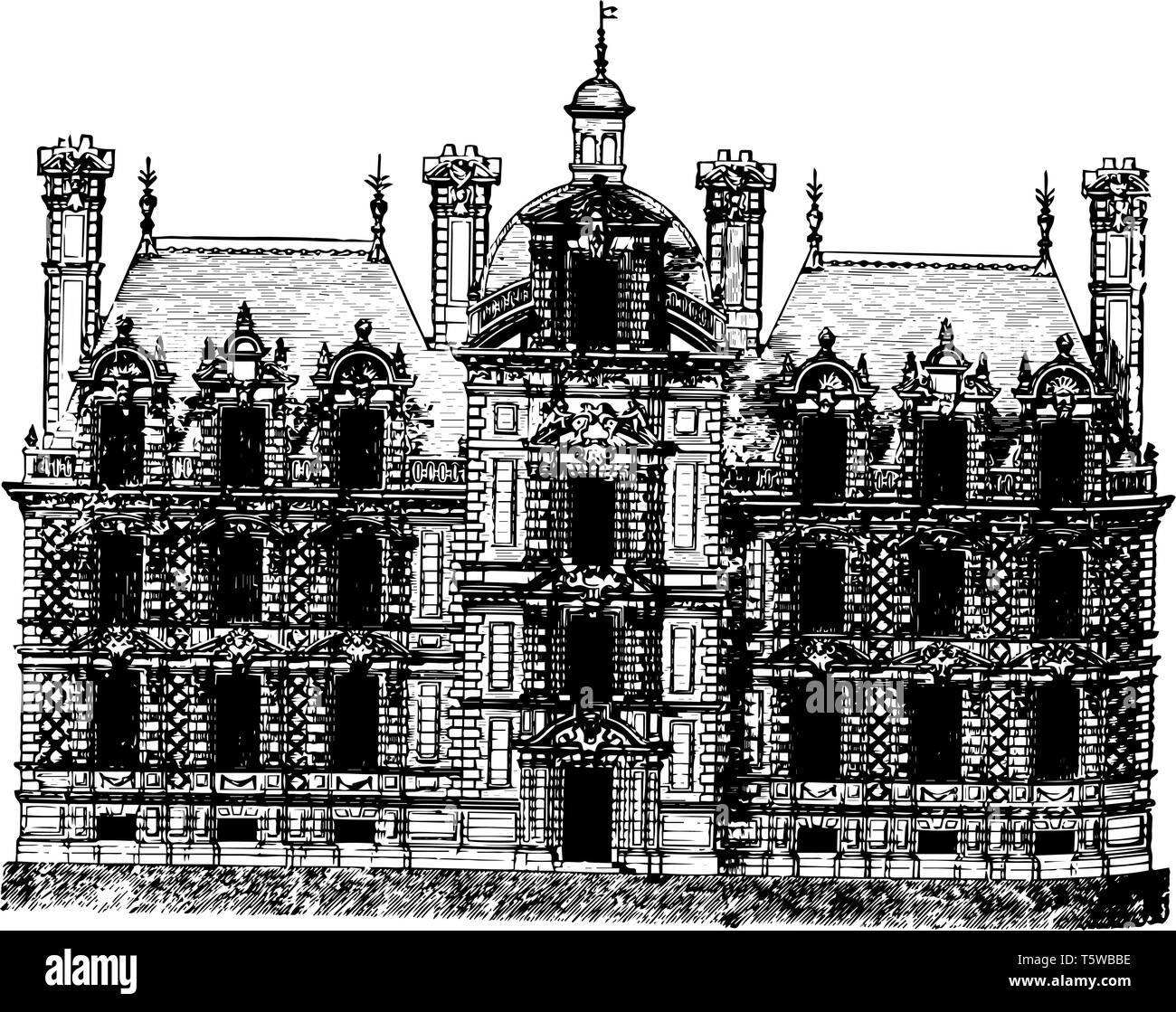 Château de Beaumesnil lowest level of administrative division wife Marie Dauvet Desmaret case of the windows the free to stone the forms of quoins vin Stock Vector