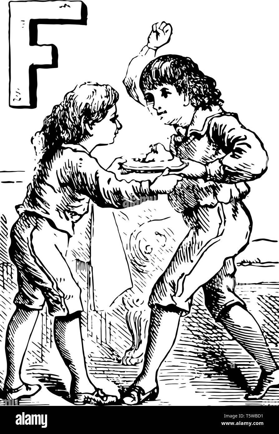 picture Two People Fighting Drawing https www alamy com alphabet f fought for it this picture shows two children fighting for food plate vintage line drawing or engraving illustration image244576221 html