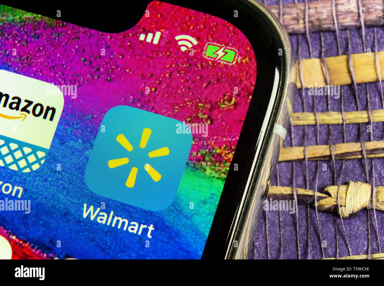 Helsinki, Finland, February 17, 2019: Walmart application icon on Apple iPhone X screen close-up. Walmart app icon. Walmart.com is multinational retai Stock Photo