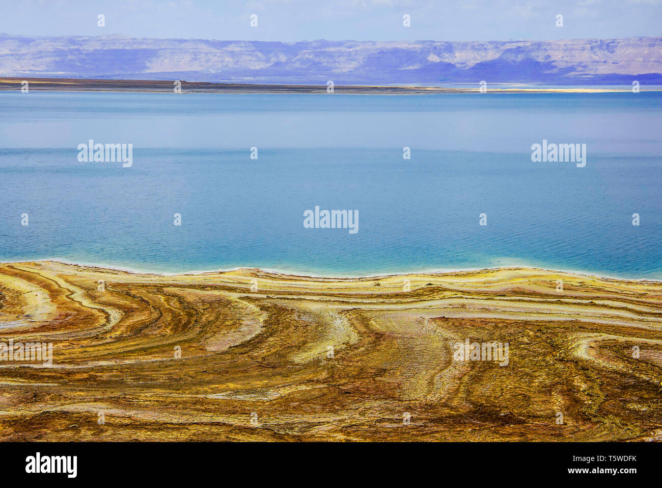 Panoramic landscape of the Dead Sea  from Jordan side. Stock Photo