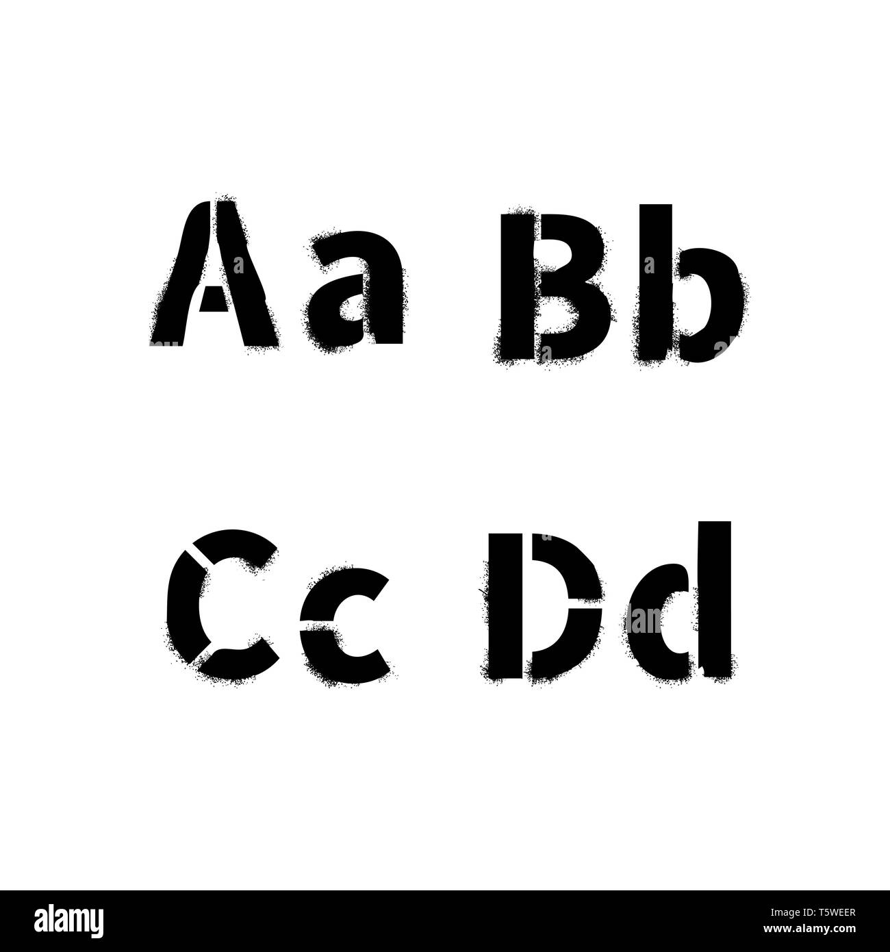 Realistic stencil font with dirty spray paint texture, A B C D latin letters isolated on white Stock Vector