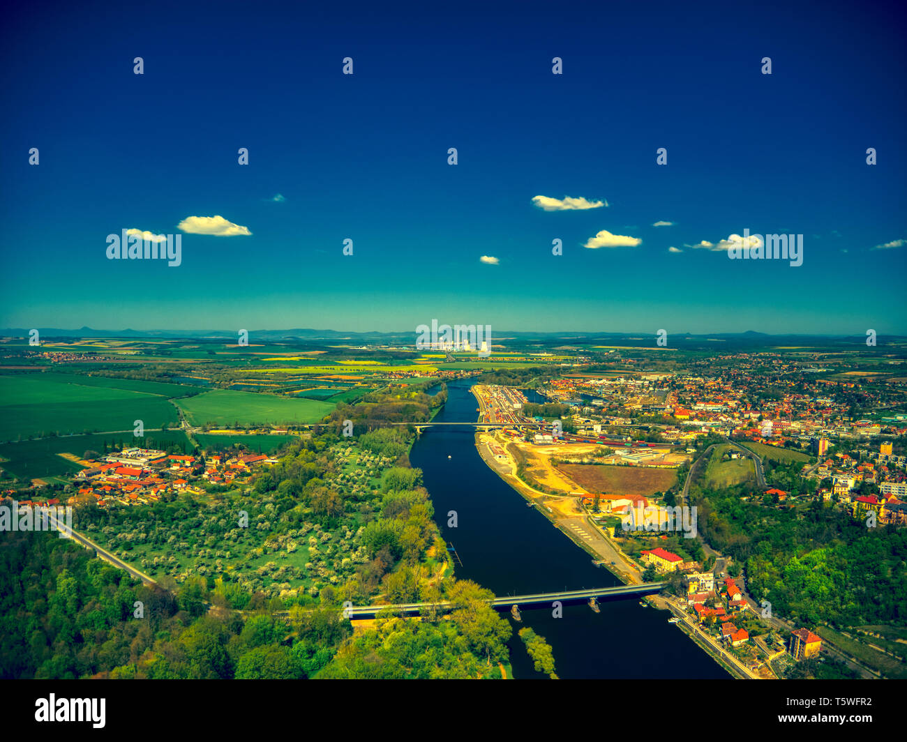 aerial view of Melnik by the vltava river Stock Photo