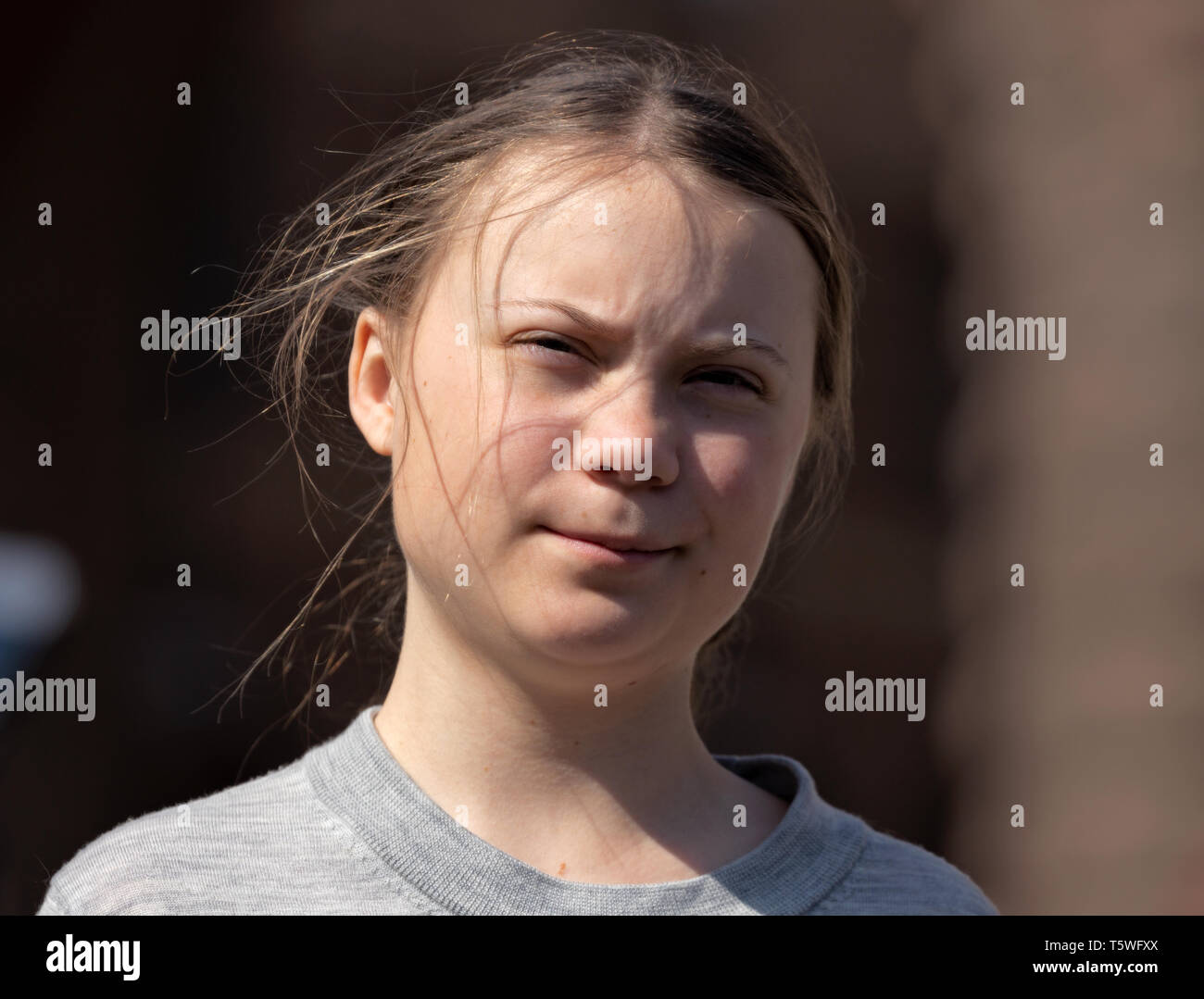 Stockholm, Sweden. 26 April, 2019. 16-year-old Swedish climate activist  Greta Thunberg demonstrating in Stockholm on Fridays Stock Photo - Alamy