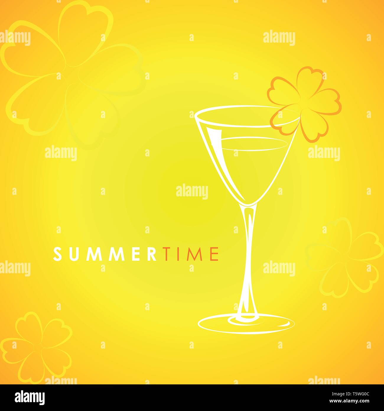 cocktail time glass with flower decoration on yellow background vector illustration EPS10 Stock Vector