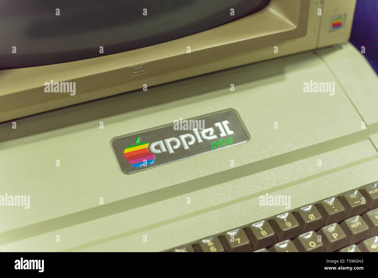 Close-up logo of old Apple II computer Stock Photo - Alamy