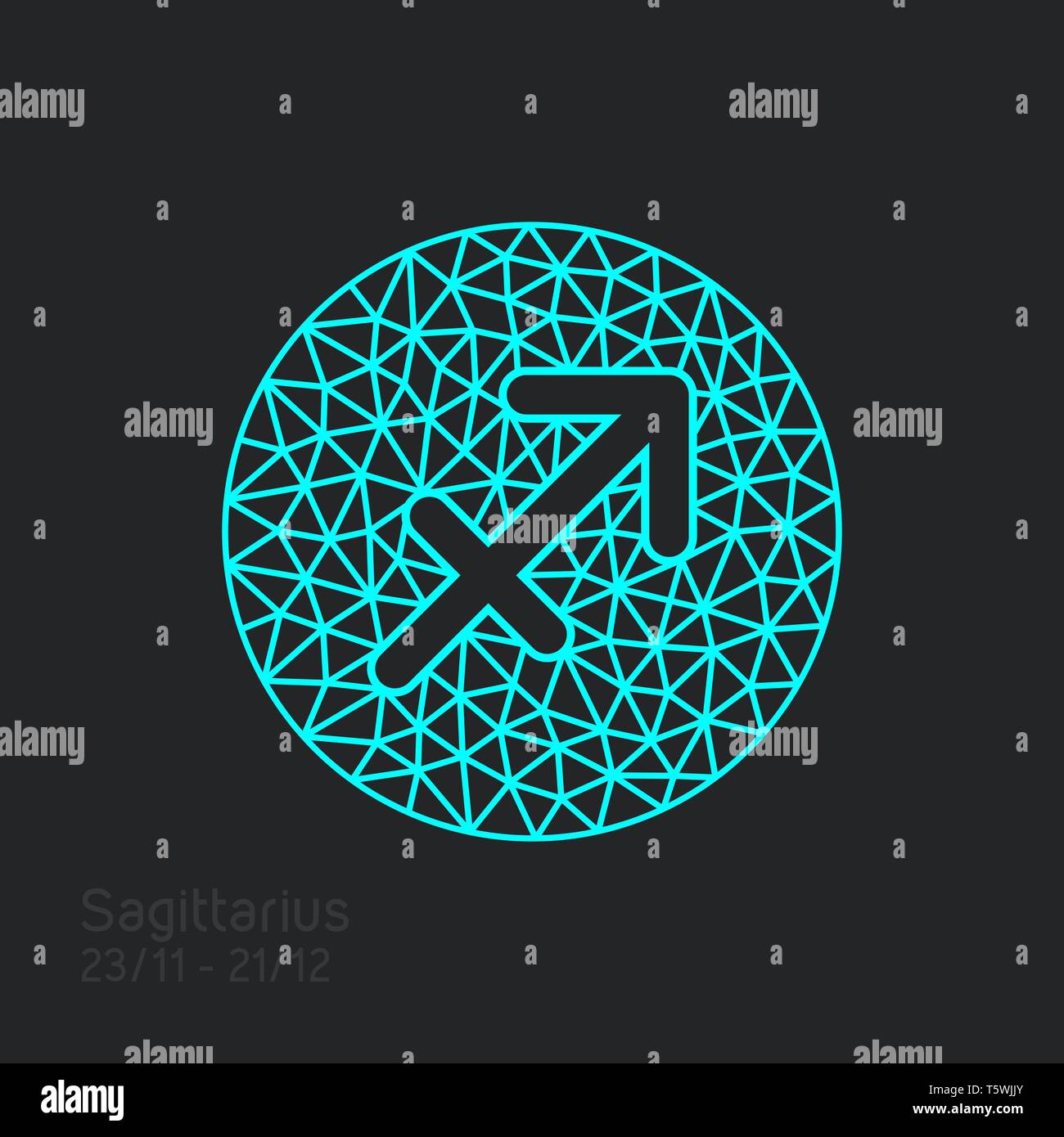 Sagittarius zodiac sign in circular frame, vector Illustration. Contour ...
