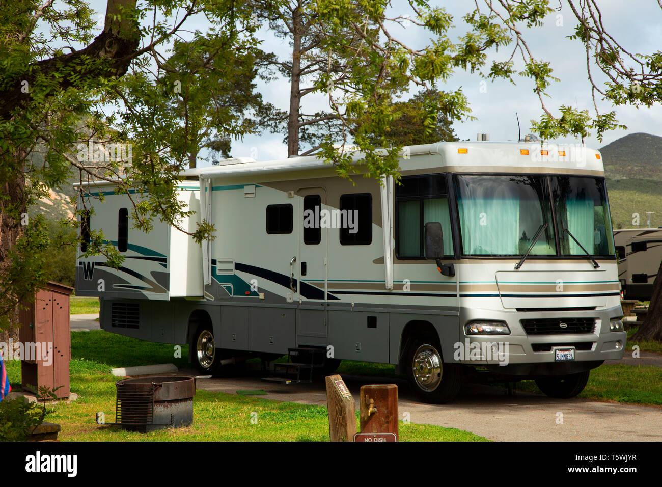 Motorhome in campground, Morro Bay State Park, California Stock Photo ...